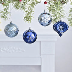 YICKYUE  -  New 8cm 16Pcs Blue Electroplated Shaped Christmas Balls Set Party Decoration Hanging Christmas Tree Christmas Balls