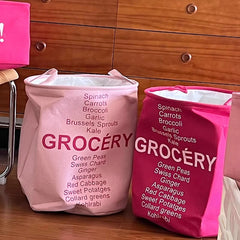 YICKYUE  -  Pink Cloth Cotton Linen Laundry Basket Bathroom Large Foldable Waterproof Dirty Clothes Storage Basket Toy Basket Storage Bucket