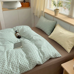 YICKYUE  -  Ins Nordic Bedding Set Simple Style Polka Dot Duvet Cover Set Soft Flat Sheet Single Twin Size Double Bed Sheet Set For Bedroom