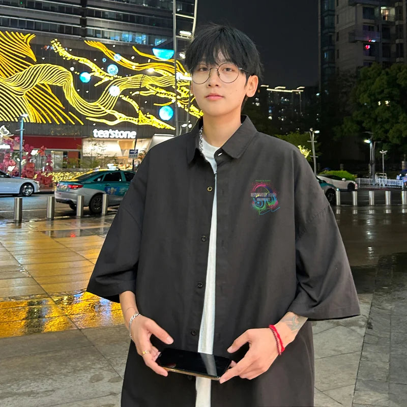 YICKYUE  -  Men's Oversized Shirts 5XL Fashion White Mens Blouse Music Print Oversize Shirt Casual Wear Summer for Men New Clothing