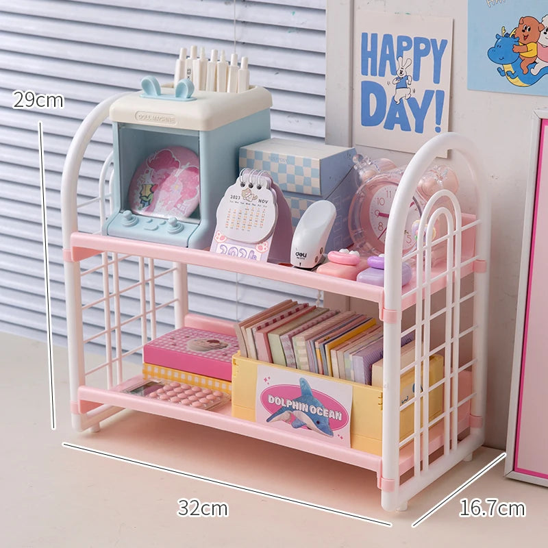 YICKYUE  -  Ins Desktop 2 Layer Storage Rack Large Capacity Multifunctional Student Desk Storage Office Cosmetics Stationery Organizing Rack