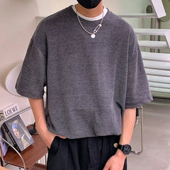 HEARUJOY  -  Recessed design tshirt men Solid Hip Hop Loose Mens T-shirts Casual Chic Summer Short Sleeves Streetwear Tshirt Tees Oversize