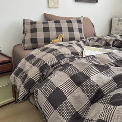 YICKYUE  -  3/4pcs Striped Bedding Set Japanese Style Soft Sheet Kit with Quilt Cover Comfy Four Seasons Student Adult Bedclothes Twin