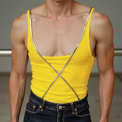 HEARUJOY  -  Men Tank Tops Shiny Patchwork U-neck Sleeveless Sexy Male Vests Streetwear Summer Fashion Skinny Men Clothing S-5XL