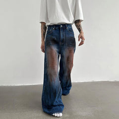 Hearujoy Mens autumn y2k distressed tie-dye wide-leg jeans genderless street hip-hop personality fashion trend loose casual jeans unisex