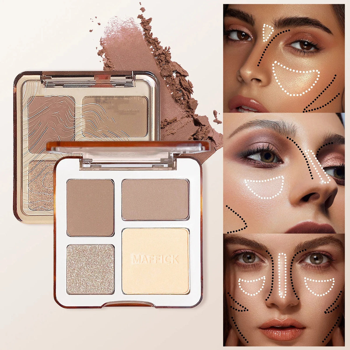 YICKYUE  -  4 Color Contouring Tray Body Matte Shine Powder Highlight Solid Contouring Tray