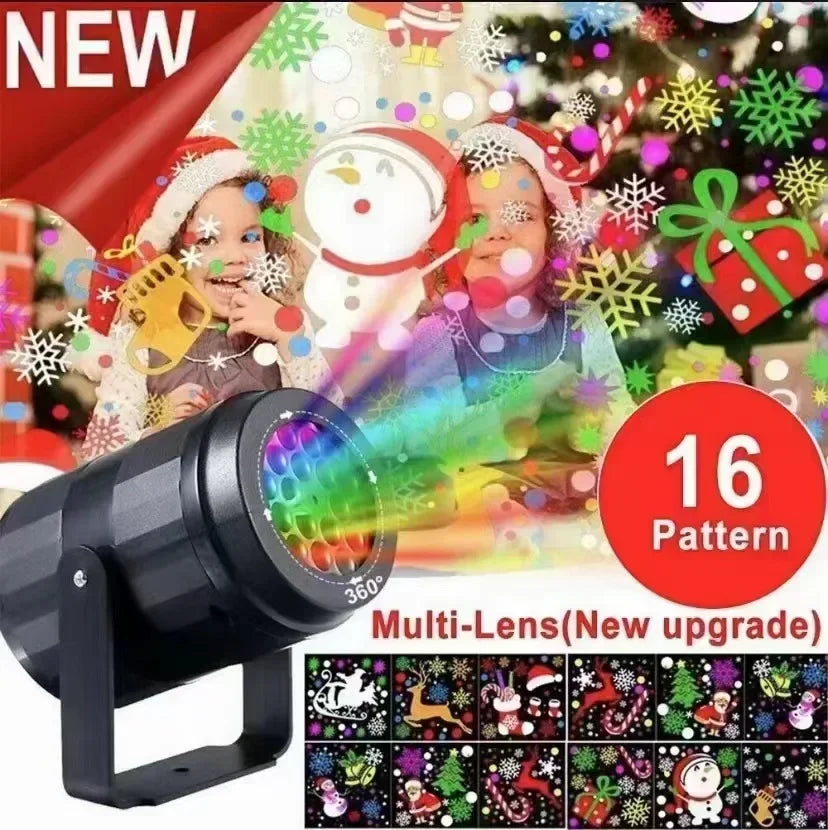 YICKYUE  -  Christmas LED Projector Night Light, Dynamic Snowflake Projection USB Powered, Rotating 16 Patterns for Xmas Holiday Party Decor