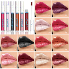 YICKYUE  -  12 Colors Pearlescent Lipstick Diamond Glitter Metallic Lip Gloss Long Lasting Waterproof Lip Glaze Professional Lip Makeup
