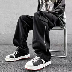 Hearujoy American straight tube workwear pants for men, autumn trendy high street logging wide leg pants, ruffled and handsome, loose