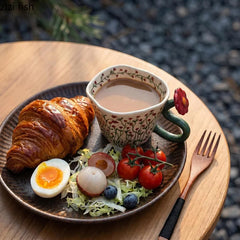 YICKYUE  -  Floral Pattern Ceramic Mug Creative Handle Latte Coffee Cup Milk Cup Breakfast Oatmeal Cup Tea Cups Household Beverage Utensil