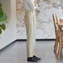 HEARUJOY  -  Spring Autumn Fashion Italian Naples Suit Pants For Men Smart High Waist Straight Trousers Business Casual Solid Slim Fits Pant