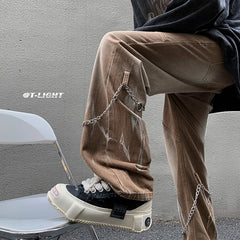 Hearujoy High Street Tie-dye Jeans Chain Decor Straight Denim Pants Men Baggy Fashion Jean Pants Mens Loose Casual Couple Clothing