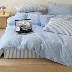 YICKYUE  -  Japanese Blue Striped 100% Cotton Duvet Cover Set Queen King Bedding Set Soft Skin-friendly Comforter Cover Pillowcases Bedsheet