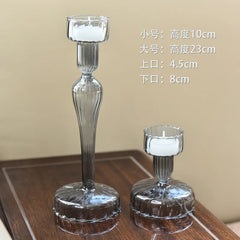 YICKYUE  -  2pcs/set decoration imple candlelight dinner table decoration Candlestick European dual using  Striped glass candlestick