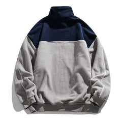 HEARUJOY  -  Autumn Polar Fleece Contrast Sweatshirts For Men Streetwear Patchwork Zipper Half Open Pullover Sweat Shirt Male Clothing