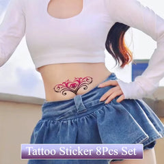 YICKYUE  -  8Pcs Set Cartoon Succubus Temporary Tattoos Sexy Fake Tattoo for Woman Art Color Tattoo Stickers Waterproof Tatuajes Temporales