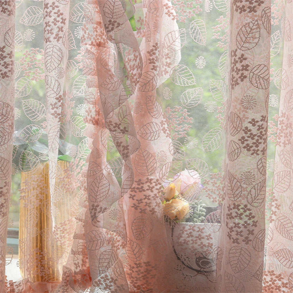 YICKYUE  -  Pastoral Double-Layer One-Piece Floral Gauze Curtain Punch-Free Half Curtain Living Room Balcony Window Screen Customizable