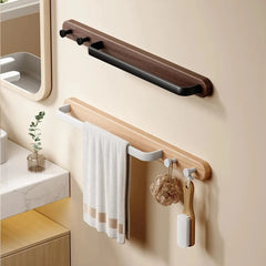 YICKYUE  -  Solid Wood Wall Mounted Bath Towel Rack With Hooks Aluminum Towel Pole Hotel Towel Rack Storage Rack Bathroom decoration rack