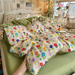 YICKYUE  -  Cartoon Printing 100% Cotton Bed Sets Naked Sleeping Super Soft Bedding Set for Dorm Skin-Friendly Bedroom Textile for Single