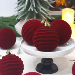 YICKYUE  -  12pcs Velvet Christmas Ornaments-Red Flocked Balls with Golden Ribbons,Perfect for Holiday Tree Decorations,Christmas Ornaments