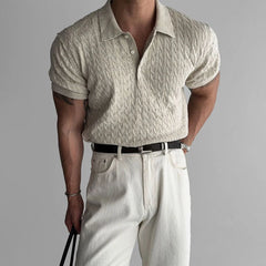 HEARUJOY  -  Men's Knitted Short-Sleeved Polo Shirt American Retro Fashion Trend Casual Simple Loose Breathable Niche Summer New Men's Tops