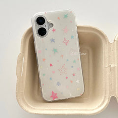 YICKYUE  -  Full Screen Cute Colorful Little Stars Luxury IMD Phone Case For iPhone 17 AIR 16 15 14 13 12 11 Pro MAX Plus Y2K Silicone Cover