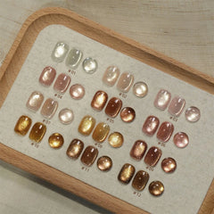 YICKYUE  -  1-12PCS Autumn Maillard Tortoise Shell Gelly Amber Gel Polish Crystal Gold Cat Eye Nail Polish Brown Nails Gold Nails