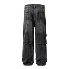 Hearujoy Vintage Washed Mens Denim Trousers High Street Distressed Baggy Jeans Unisex Straight Loose Casual Cargo Pants Oversized