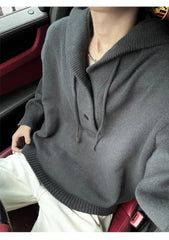 HEARUJOY  -  Hooded Jumpers Men Solid Spliced Sweaters Long Sleeve Pullovers Knitted Loose Fit Slight Strech Standard Wool High Street 2025