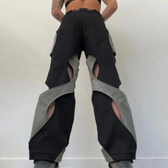 Hearujoy Y2k Techwear Casual Pants Men Hollow Out Baggy Patchwear Trousers Male Streetwear Low Rise Sweatpants Korean Hip Hop