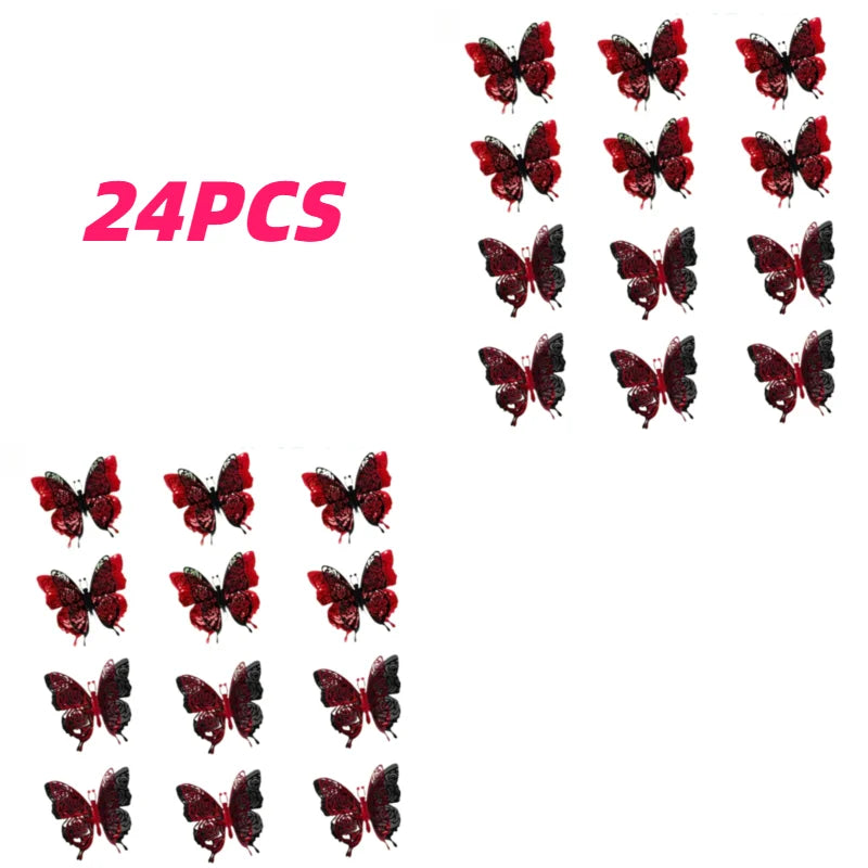 YICKYUE  -  12/24pcs 3D Double-Layer Butterfly Wall Stickers Self-Adhesive Disposable Wall Decals for Living Rooms Bedrooms for Mural Decor