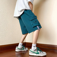 Hearujoy Summer New Men's Straight Workwear Casual Shorts Korean Style Fashion Elastic Waist Belt Army Green Loose Shorts