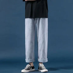 HEARUJOY  -  Men Jeans Denim Wide Leg Pants Floor Length Pant Loose Casual High Waist Regular Solid Simple Straight Trousers Autumn New