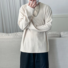 HEARUJOY  -  Autumn British Striped Round Neck Long Sleeve T-Shirt Japanese Korean Soild Color Casual Breathable Bottoming Shirt Men
