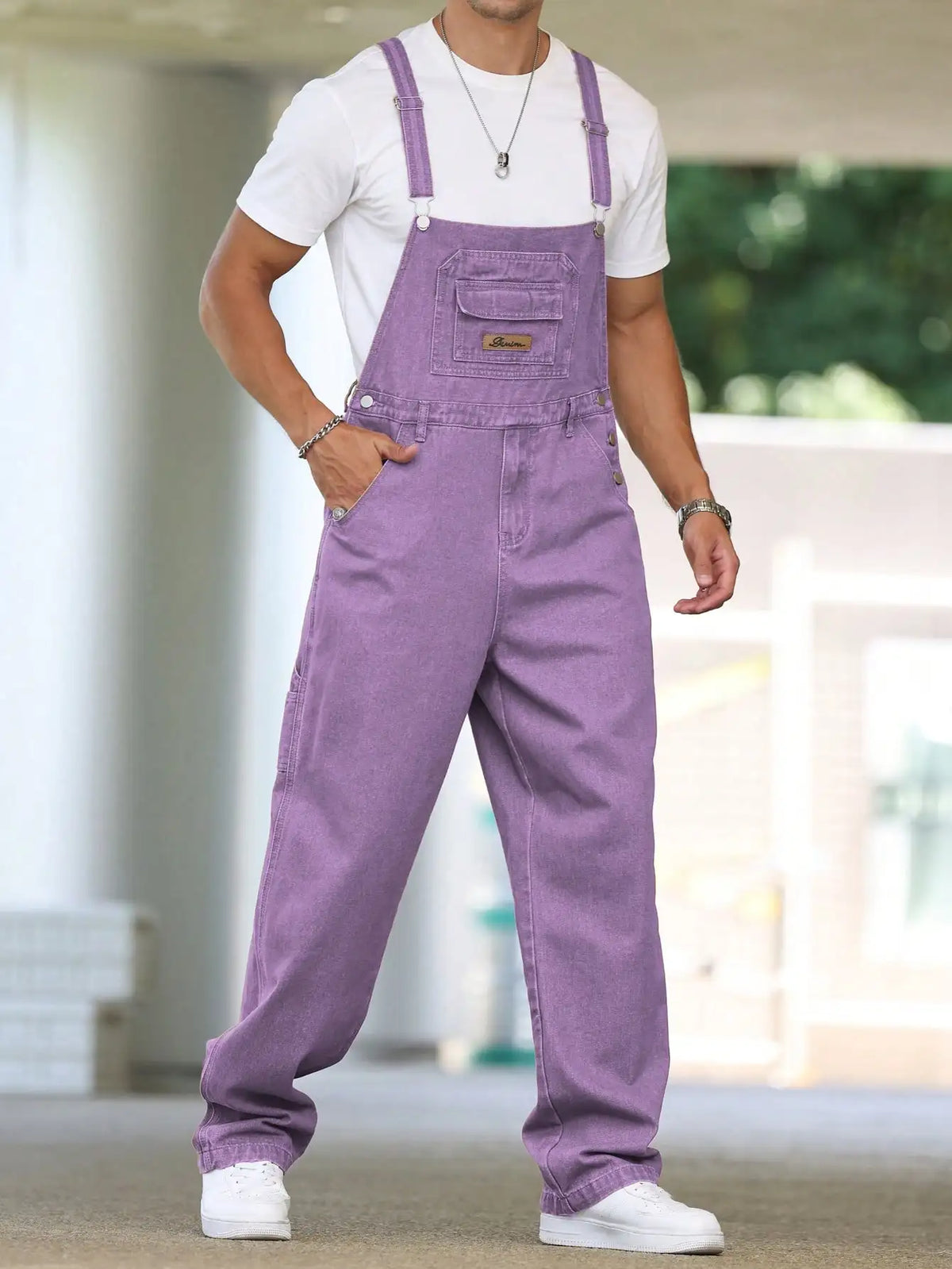 HEARUJOY  -  Men's Four - Season Purple Loose Denim Overalls, Daily Casual Street Trend Suspender Pants
