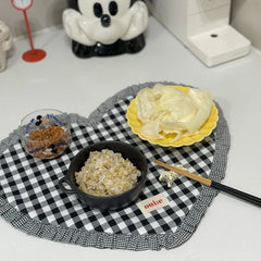 YICKYUE  -  Placemats Dining Table Korean Plaid Heart-shaped Placemat Water Cup Mat Cute Pleated Lace Mat Fabric Coaster Dining Mat