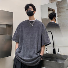 HEARUJOY  -  Recessed design tshirt men Solid Hip Hop Loose Mens T-shirts Casual Chic Summer Short Sleeves Streetwear Tshirt Tees Oversize