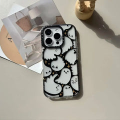 YICKYUE  -  Funny Specter Full Screen Small Ghost Cute Expression Phone Case For iPhone 17 16 15 14 13 12 11 Pro MAX MINI XR XS MAX 7 8 Plus