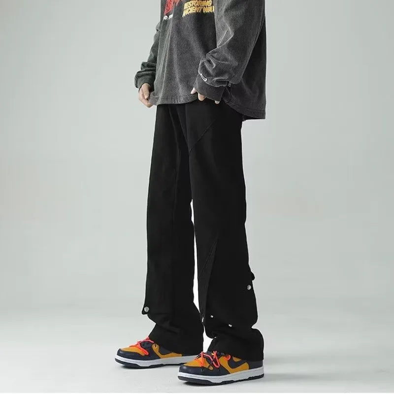 HEARUJOY  -  Spring Autumn Vintage Harajuku Solid Pants Men Loose Fashion Trousers Y2K Pockets Patchwork Ropa Hombre All Match Male Clothes