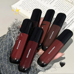 YICKYUE  -  Red Brown Mirror Lip Glaze Water Light Moisturizing Non-stick Cup Highly Pigmented Red Liquid Lipstick Lip Tint Makeup Cosmetics