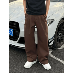 HEARUJOY  -  Men's Maillard Brown Drapey Sabre - Cut Trousers Spring Autumn High - End Sense Straight - Leg Wide - Leg Casual Trousers