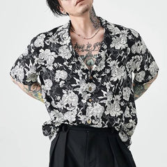 Hearujoy New Summer Original Hawaii Vacation Short-sleeved Shirt Men Korean Black White Printed Tee Shirt Tops Man Casual Clothing Blouse