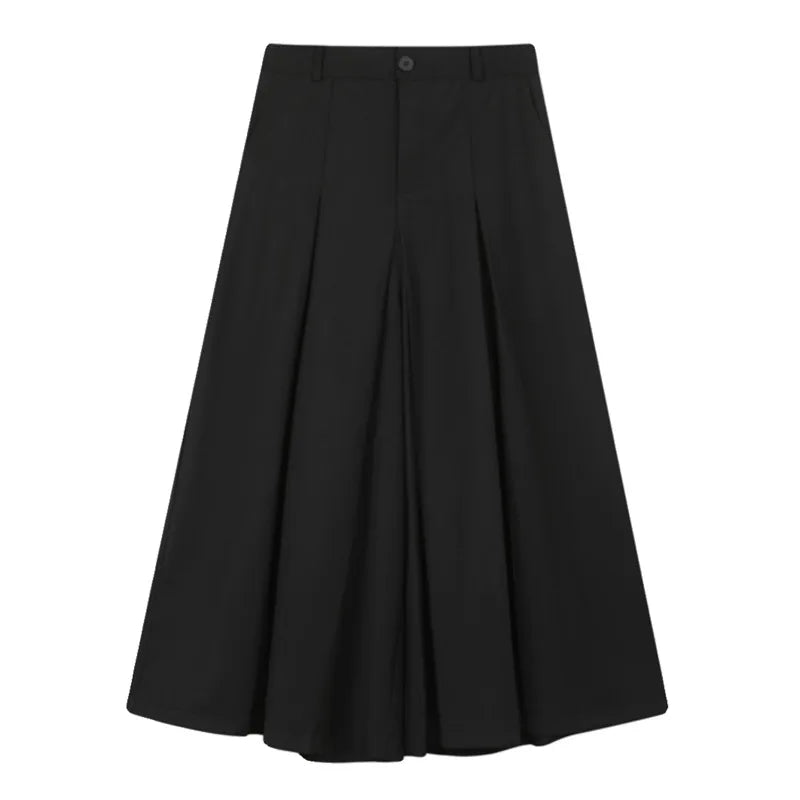 Hearujoy Pleated Men's Wide Leg Pants Personality Button Solid Color Male Casual Trousers Dark Style Spring Trendy 9C4242