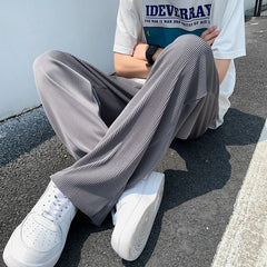 Hearujoy Summer Ice Silk Straight Pants Plus Size 5XL-M Men's Streetwear Thin Casual Pants Men Loose Breathable Wide Leg Pants