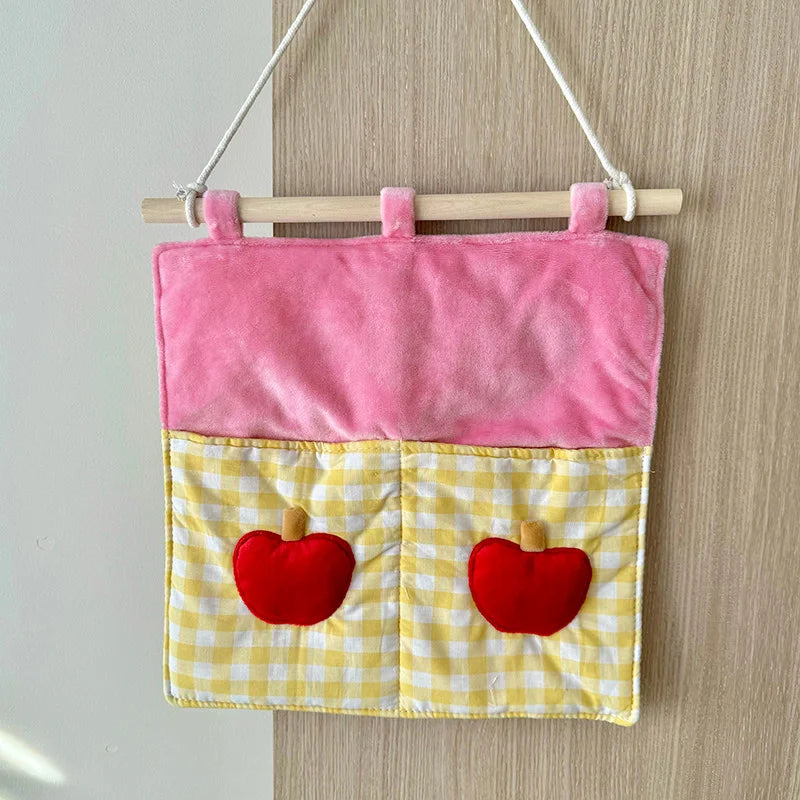 YICKYUE  -  Checkered Pattern Plush Fabric Key Phone Storage Bag Wall-Mounted Door Rear Storage Bag Wardrobe Sundries Fringe Storage Bag