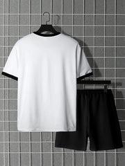 HEARUJOY  -  Summer New Color Matching Sports Suit Men's Short-Sleeved Shorts Loose T-Shirt Five Length Pants Casual Running Set Two-Piece