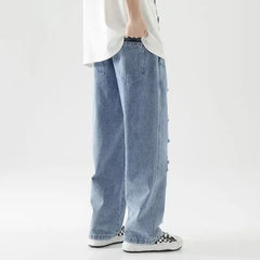 Hearujoy New Men Baggy Ripped Jeansripped Trousers Hip Hop New Mens Loose Jeans Neutral Pants Solid Color Women Oversized  Straight Jeans