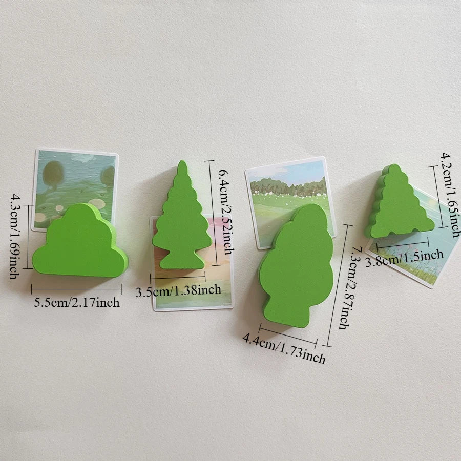 YICKYUE  -  4pcs Creative Green Forest Tree Refrigerator Magnets Cute High Quality Wood Refrigerator Magnets Whiteboard Sticker Decorative