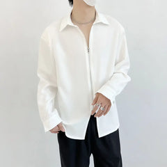 Hearujoy Zipper Shirt Men's Spring and Fall Senior Design Drape Casual Fashion Loose Light Luxury Inner Long-sleeved Shirt Men Clothing