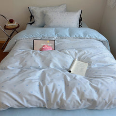 YICKYUE  -  New Cherry Print 100% Cotton Bedding Set Soft Washed Skin-friendly Queen Duvet Cover Set with Bed Sheets Quilt Cover Pillowcases